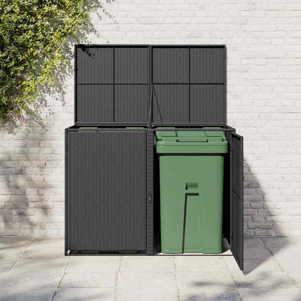 Copribidone Doppio per Spazzatura Polyrattan Nero 148x80x111 cm
