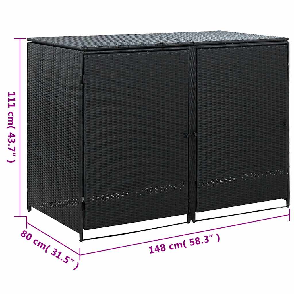 Copribidone Doppio per Spazzatura Polyrattan Nero 148x80x111 cm