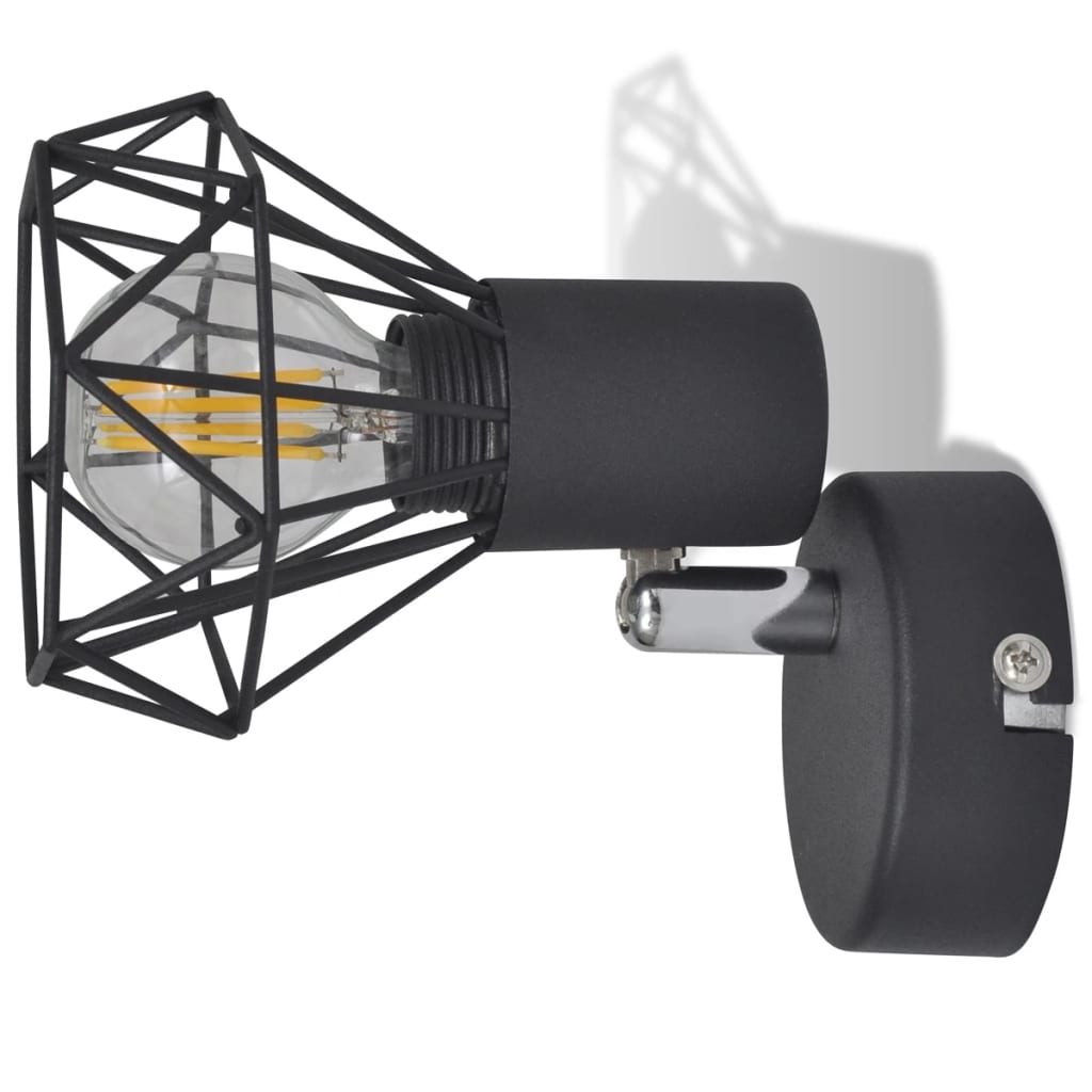 Set 2 Applique con Rete in Stile Industriale Nero Lampadina LED