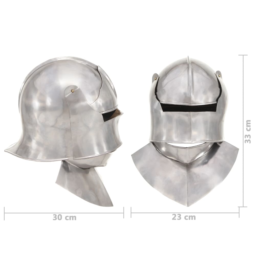 Elmo da Cavaliere Medievale Antico LARP in Acciaio Argento