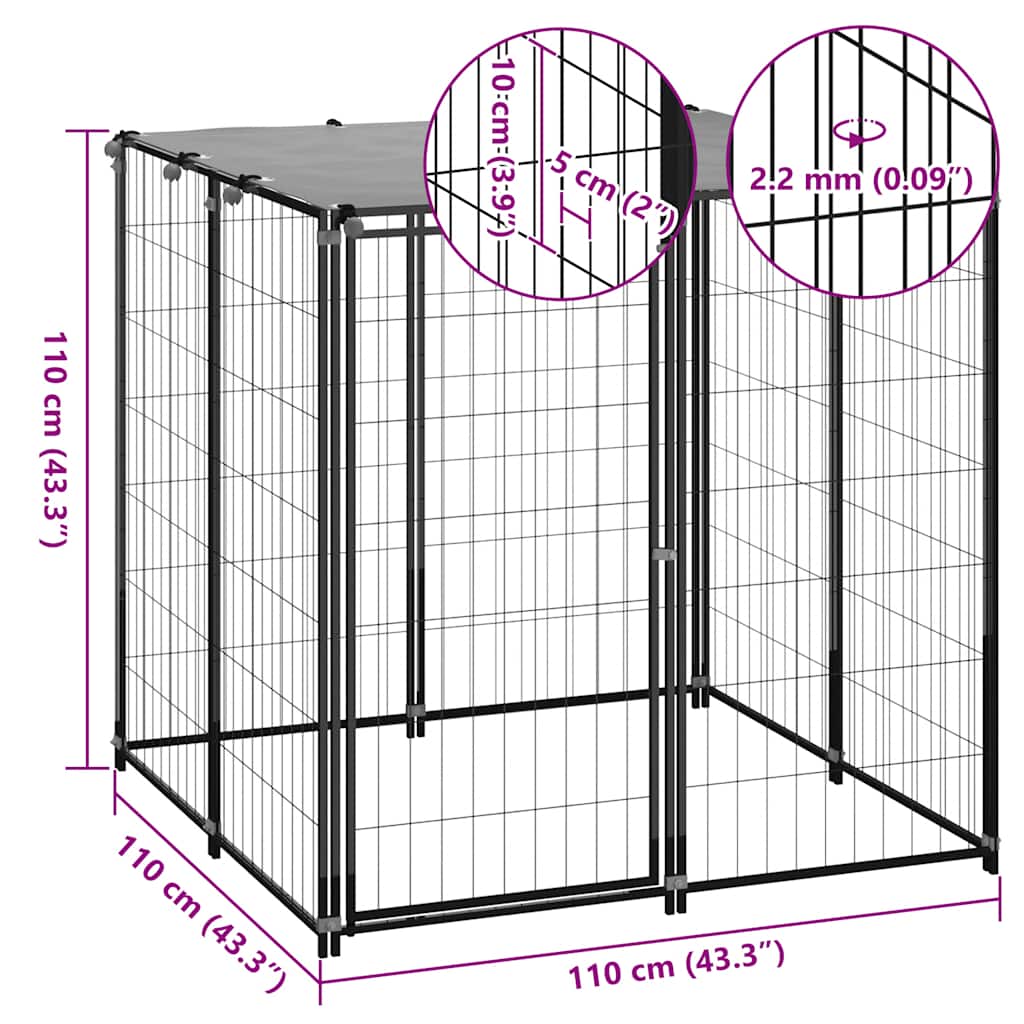 Gabbia per Cani Nera 110x110x110 cm in Acciaio