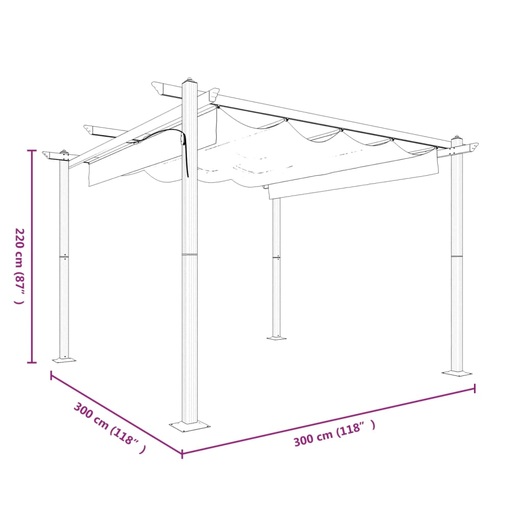 Pergola da Giardino con Tetto Retrattile 3x3 m Crema