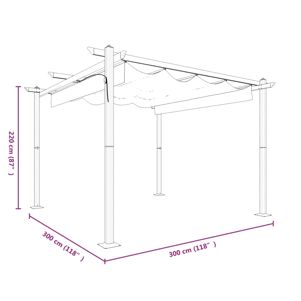 Pergola da Giardino con Tetto Retrattile 3x3 m Tortora