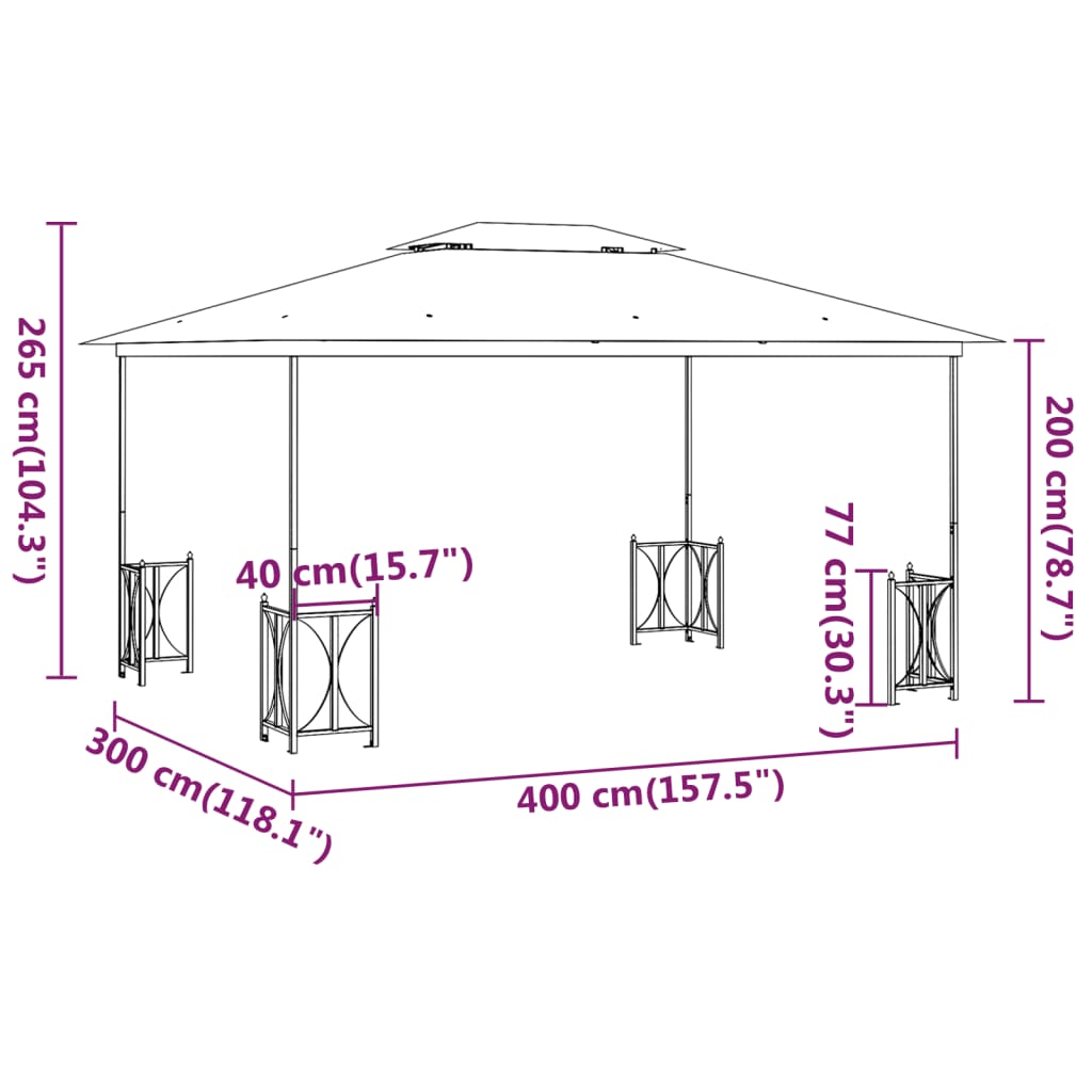 Gazebo con Teli Laterali e Doppio Tetto 3x4 m Antracite
