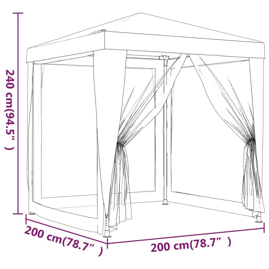 Tenda per Feste con 4 Pareti Laterali in Rete Blu 2x2 m HDPE