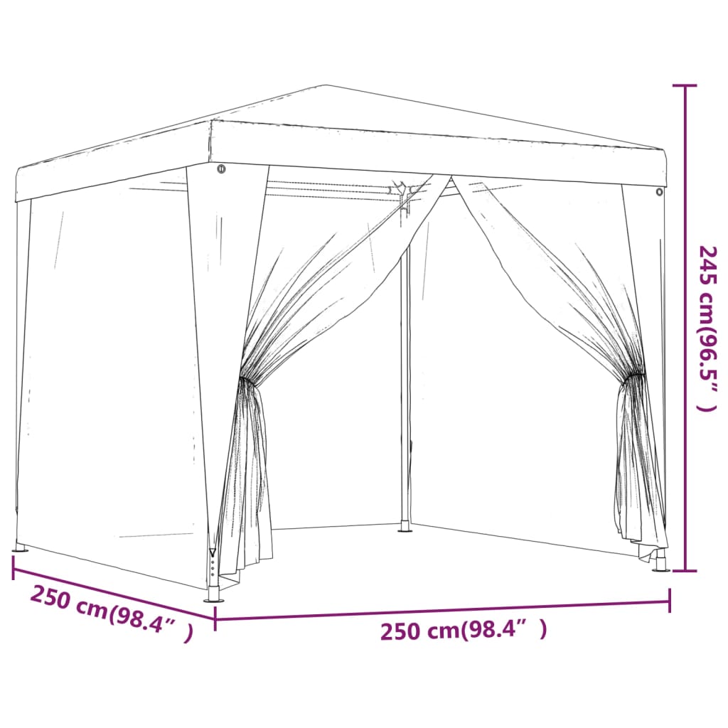 Tenda per Feste 4 Pareti Laterali in Rete Rossa 2,5x2,5m HDPE