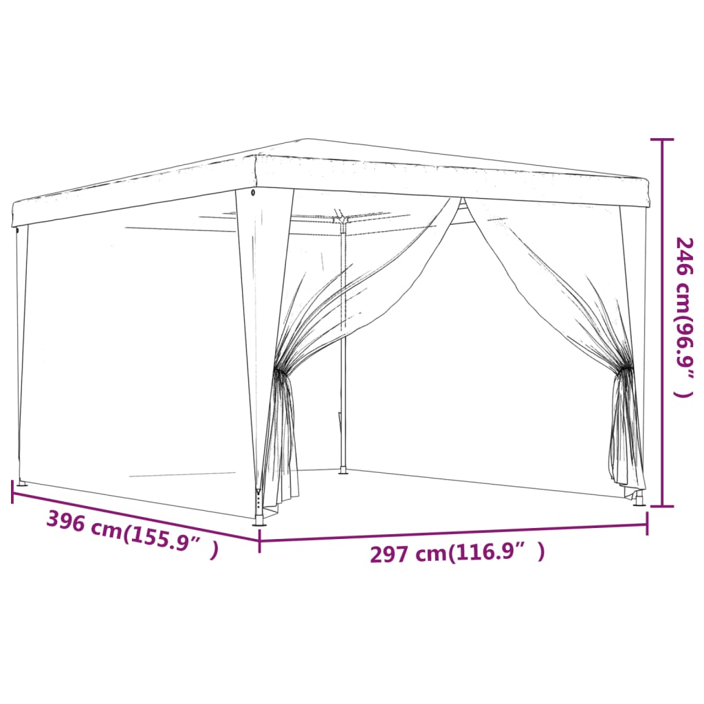 Tenda per Feste con Pareti Laterali in Rete Rossa 3x4 m HDPE