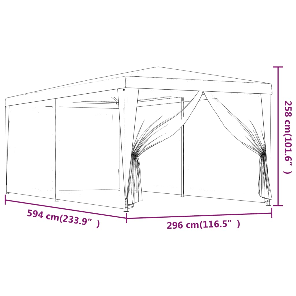 Tenda per Feste 6 Pareti Laterali in Rete Antracite 3x6 m HDPE