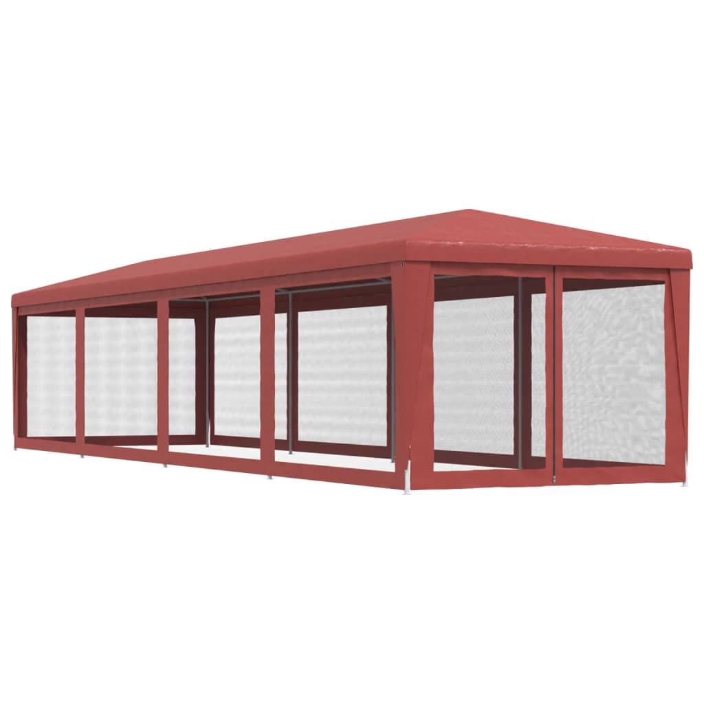 Tenda per Feste con 10 Pareti Laterali in Rete Rossa 3x12m HDPE
