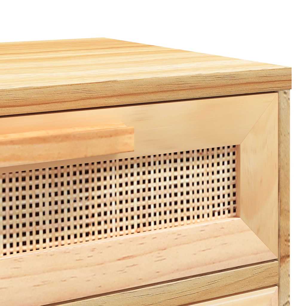 Comodini 2 pz Marroni Legno Massello di Pino e Rattan Naturale