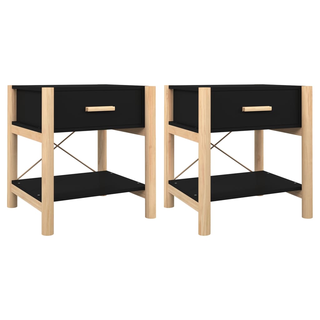 Tavolini da Letto 2pz Nero 42x38x45 cm in Legno Multistrato