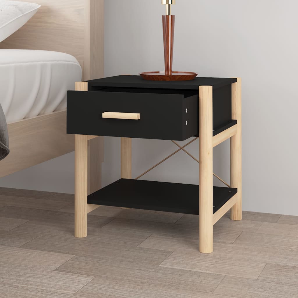 Tavolini da Letto 2pz Nero 42x38x45 cm in Legno Multistrato