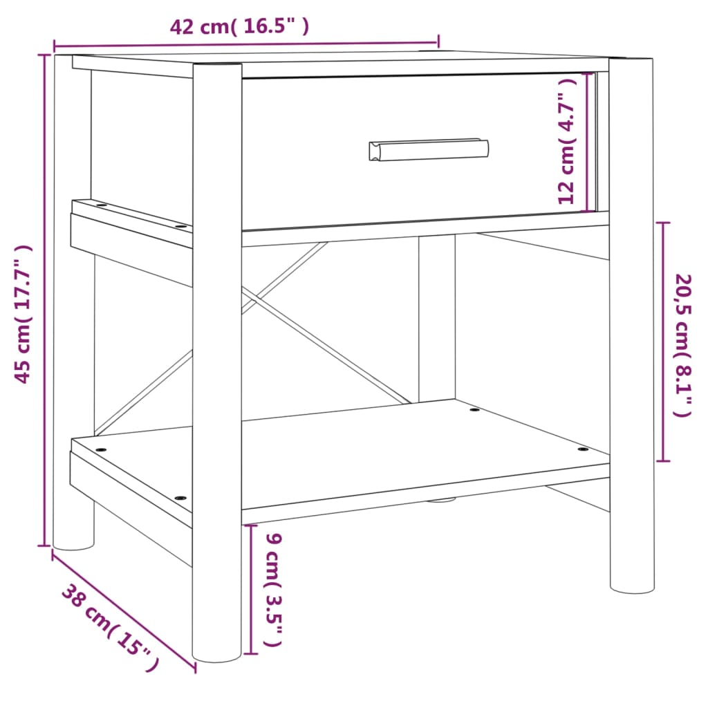 Tavolini da Letto 2pz Nero 42x38x45 cm in Legno Multistrato