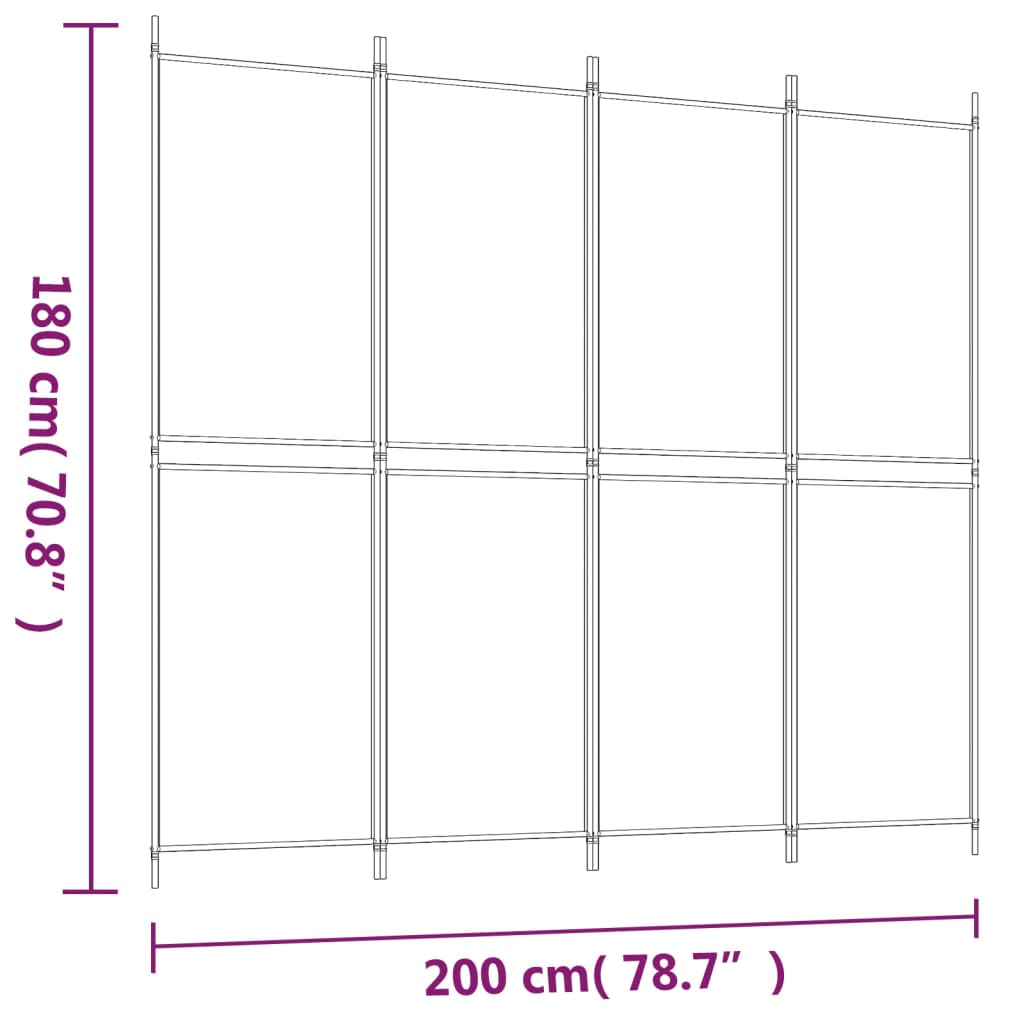 Divisorio a 4 Pannelli Bianco 200x180 cm Tessuto