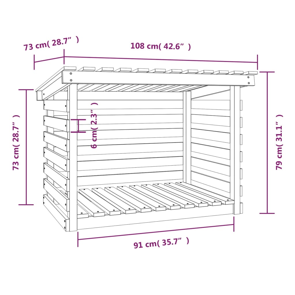 Portalegna Bianco 108x73x79 cm in Legno Massello di Pino
