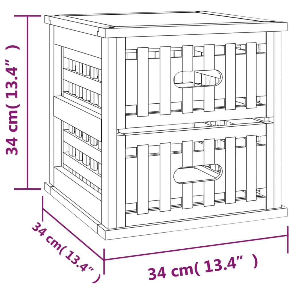 Comodini 2 pz 34x34x34 cm in Legno Massello di Noce