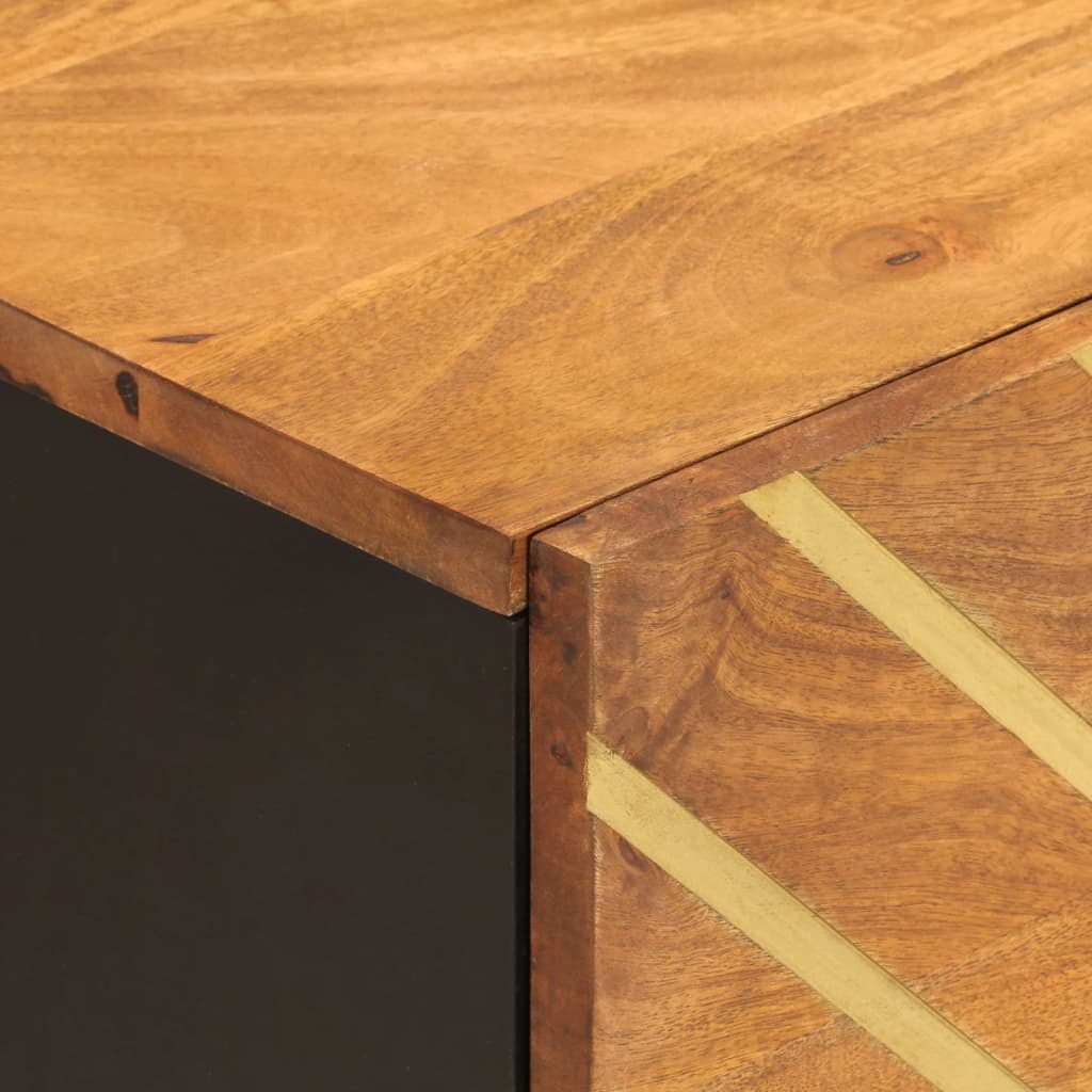 Comodino Marrone e Nero in Legno Massello di Mango