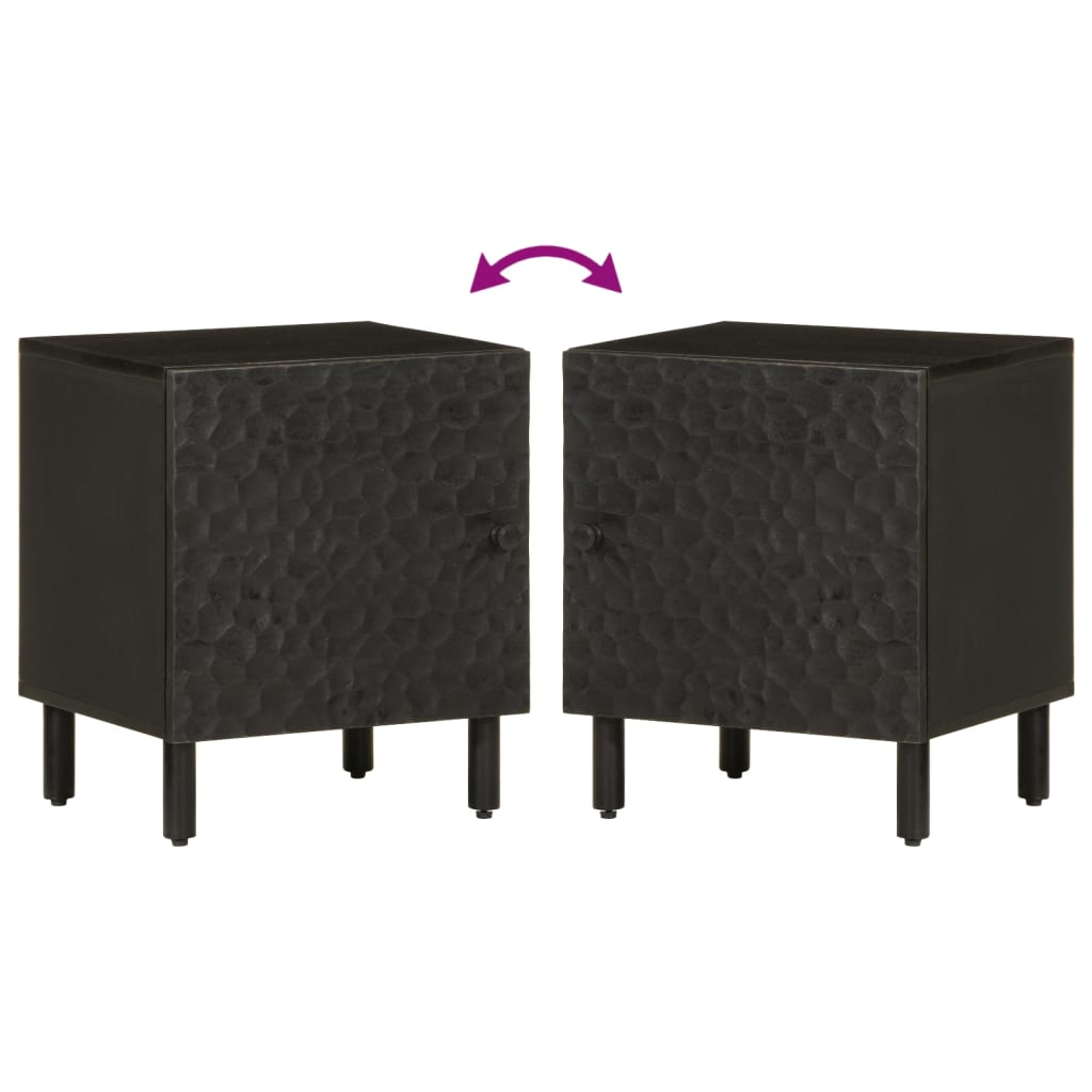 Comodino Nero 40x33x46 cm in Legno Massello di Mango