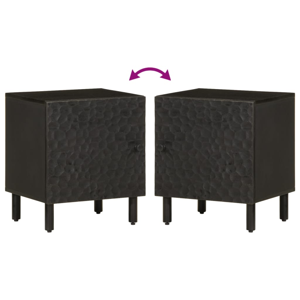 Comodini 2pz Neri 40x33x46 cm in Legno Massello di Mango