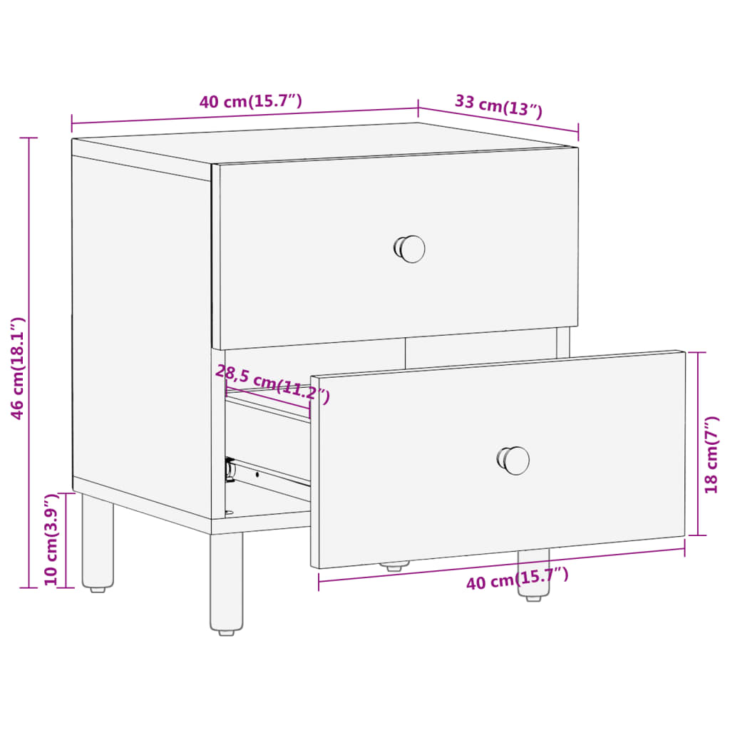 Comodini 2pz 40x33x46 cm in Legno Massello di Mango