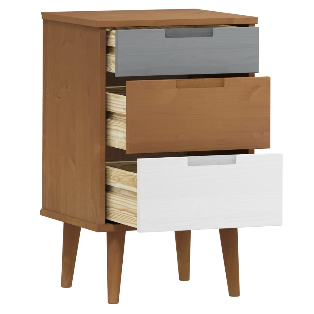 Comodino Marrone MOLDE 40x35x65 cm in Legno Massello di Pino