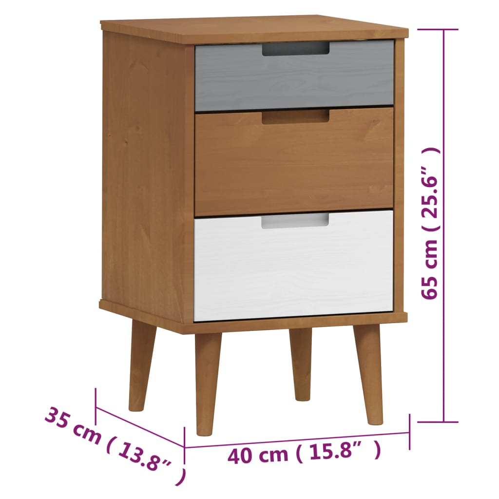 Comodino Marrone MOLDE 40x35x65 cm in Legno Massello di Pino