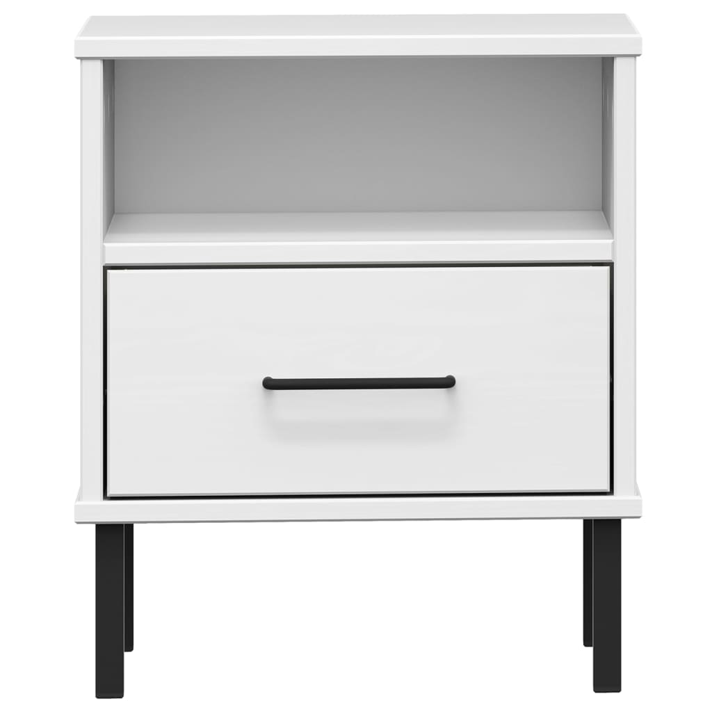 Comodino con Gambe in Metallo Bianco Legno Massello Pino OSLO