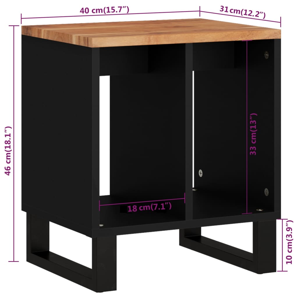 Tavolino 40x31x46 cm Legno Massello Acacia e Legno Multistrato