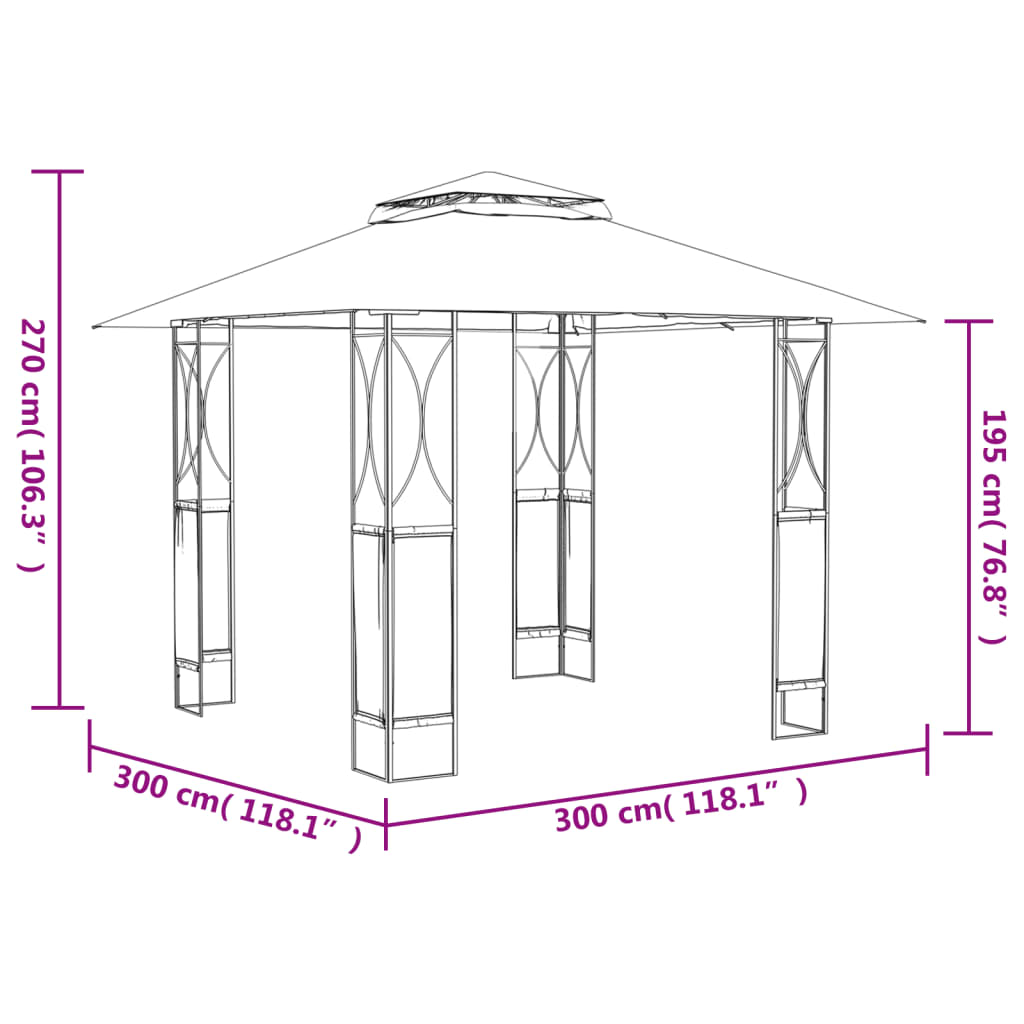 Gazebo con Tetto Antracite 300x300x270 cm Acciaio