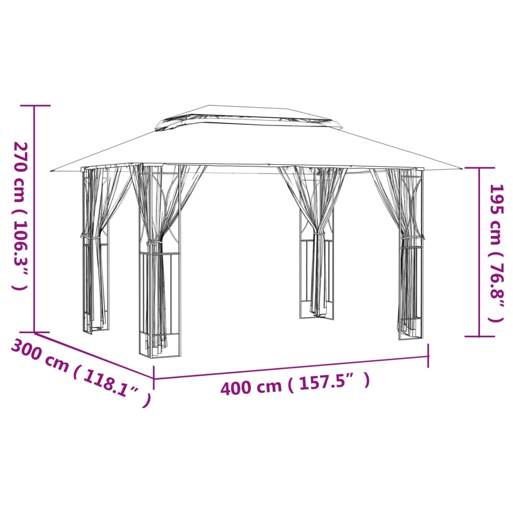 Gazebo con Pareti Laterali Antracite 400x300x270 cm Acciaio