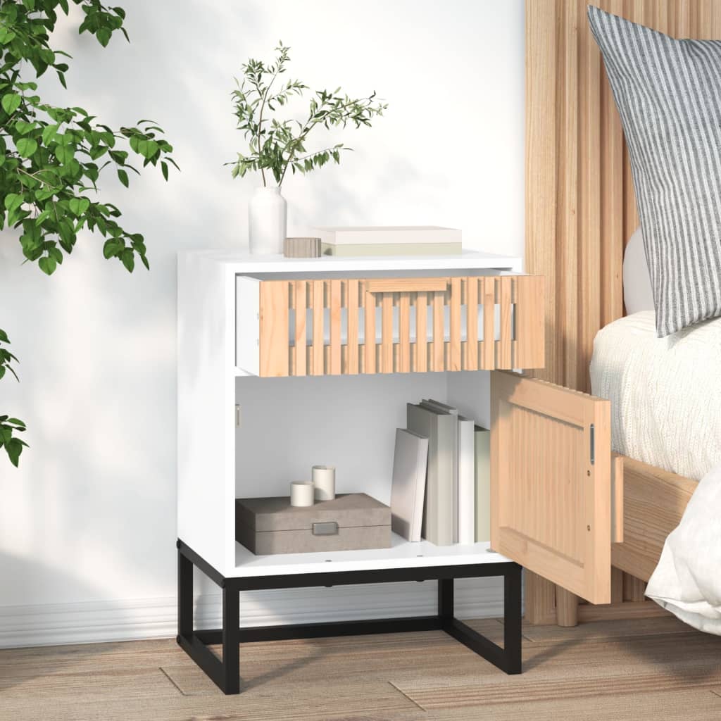 Comodini 2 pz Bianchi 40x30x55,5 cm Legno Multistrato e Ferro
