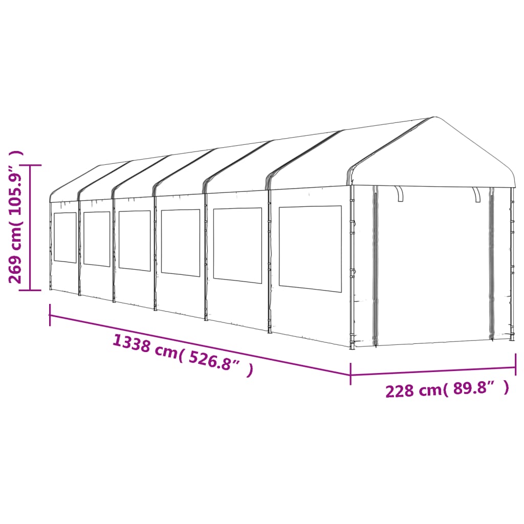 Gazebo con Tetto Bianco 13,38x2,28x2,69 m in Polietilene