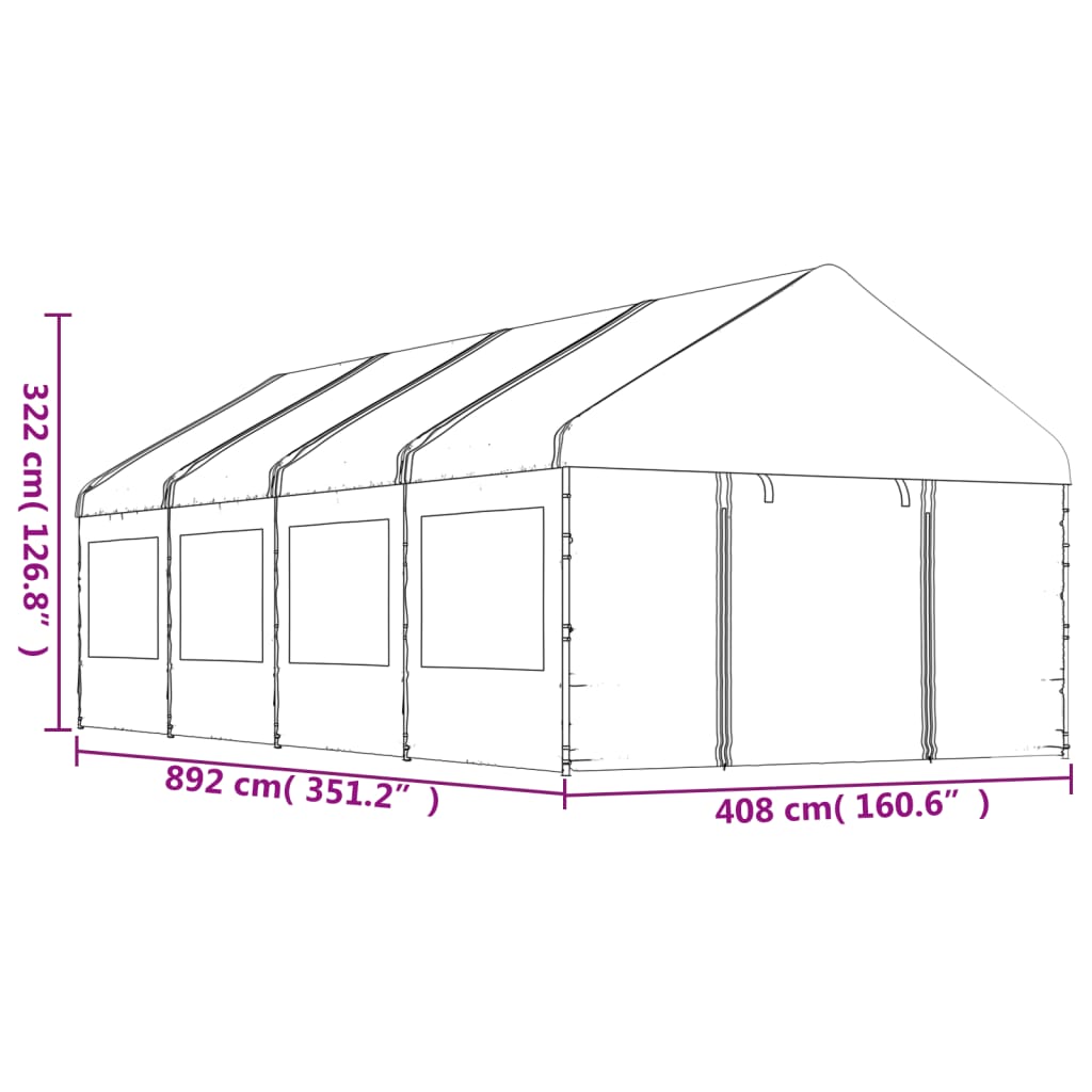 Gazebo con Tetto Bianco 8,92x4,08x3,22 m in Polietilene