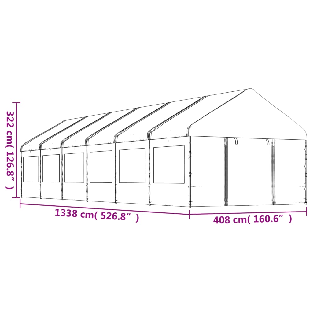 Gazebo con Tetto Bianco 13,38x4,08x3,22 m in Polietilene