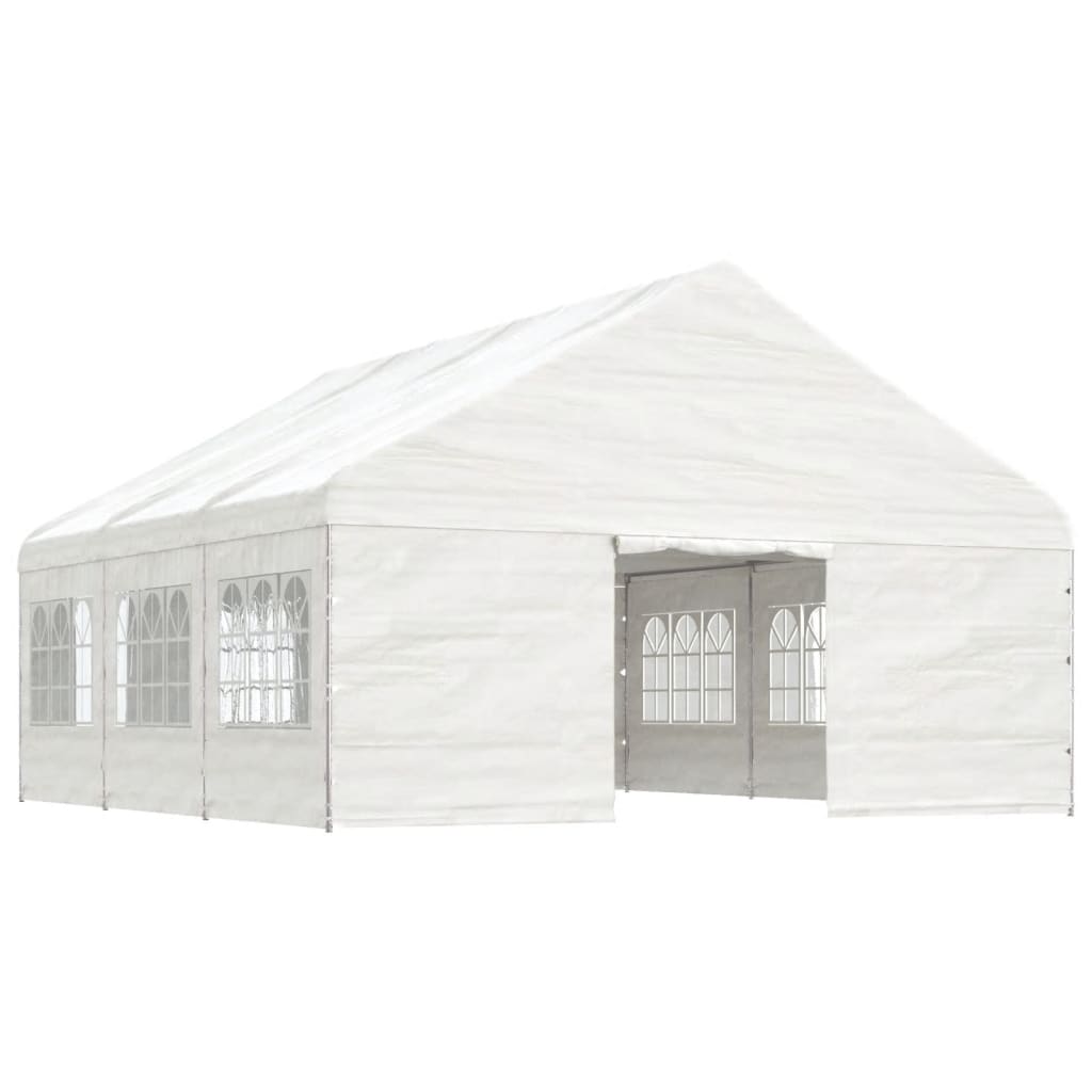 Gazebo con Tetto Bianco 6,69x5,88x3,75 m in Polietilene
