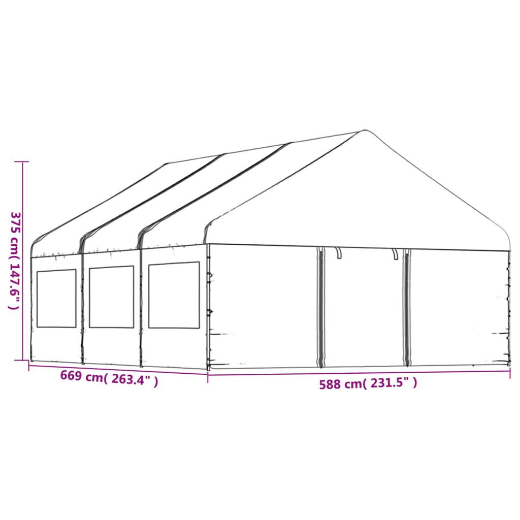 Gazebo con Tetto Bianco 6,69x5,88x3,75 m in Polietilene