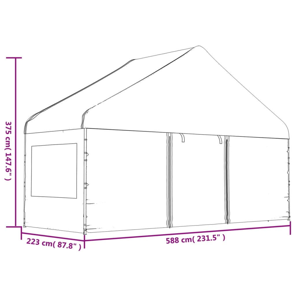 Gazebo con Tetto Bianco 6,69x5,88x3,75 m in Polietilene