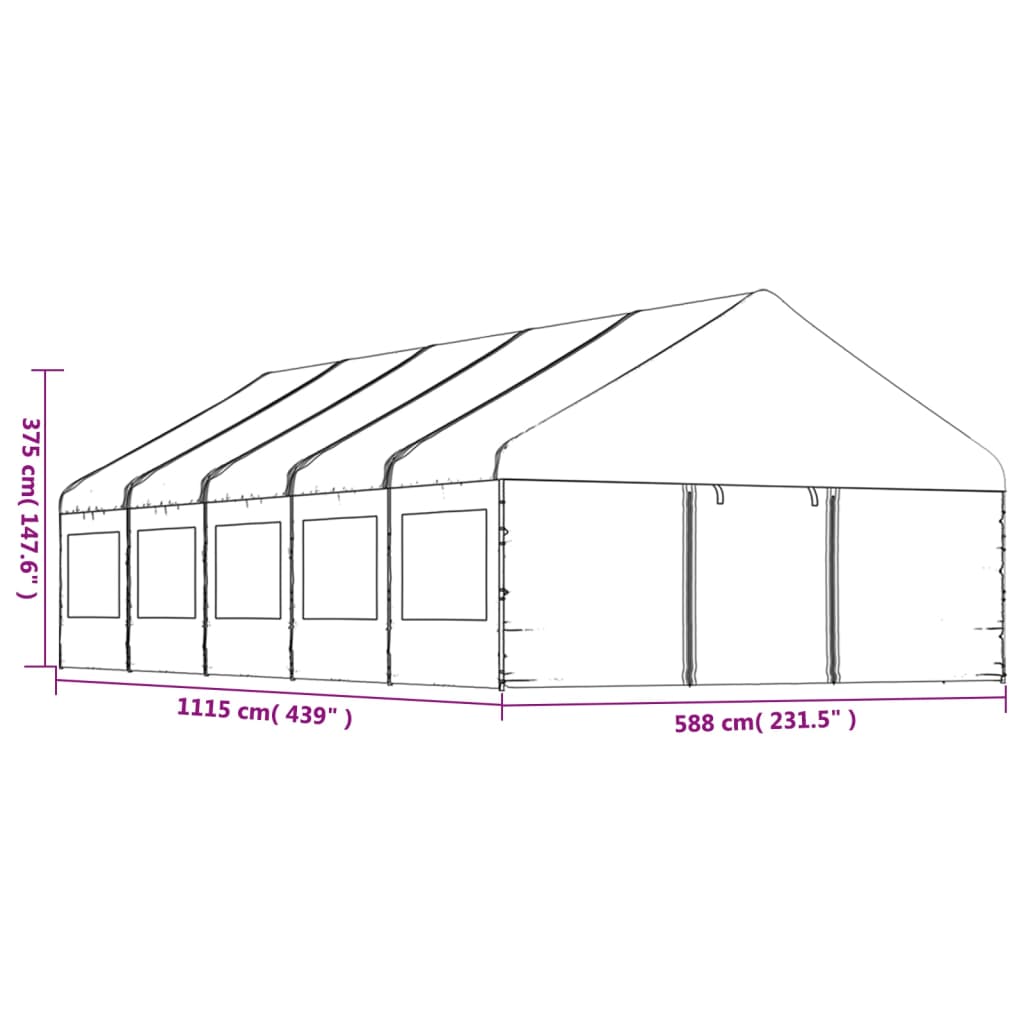 Gazebo con Tetto Bianco 11,15x5,88x3,75 m in Polietilene