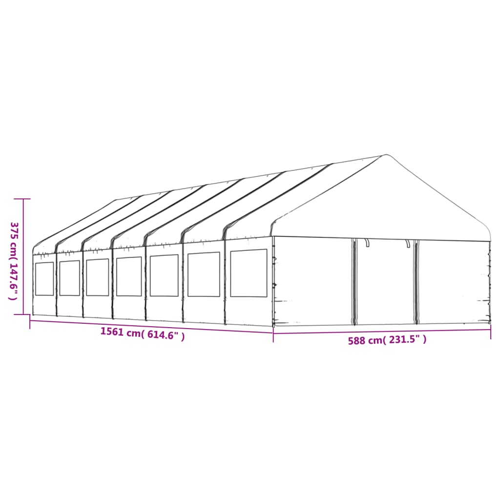 Gazebo con Tetto Bianco 15,61x5,88x3,75 m in Polietilene