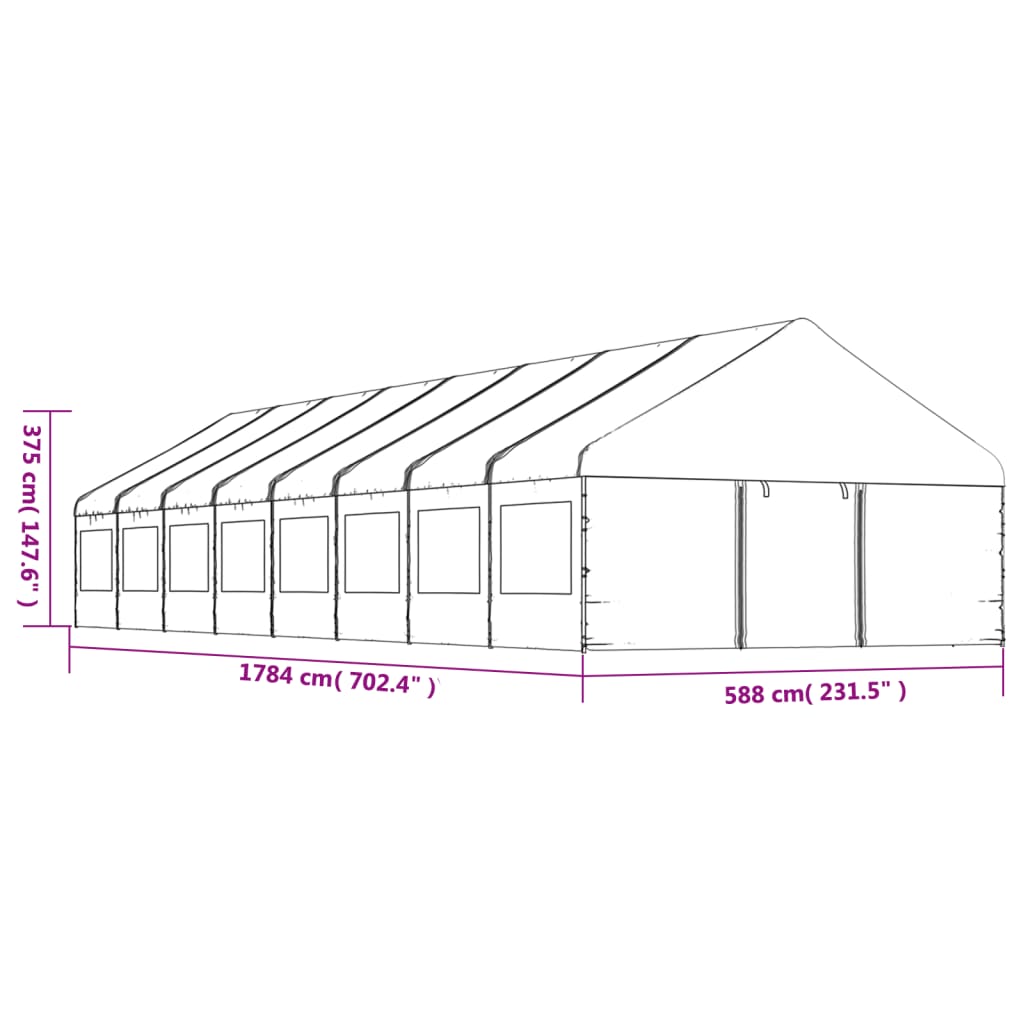 Gazebo con Tetto Bianco 17,84x5,88x3,75 m in Polietilene