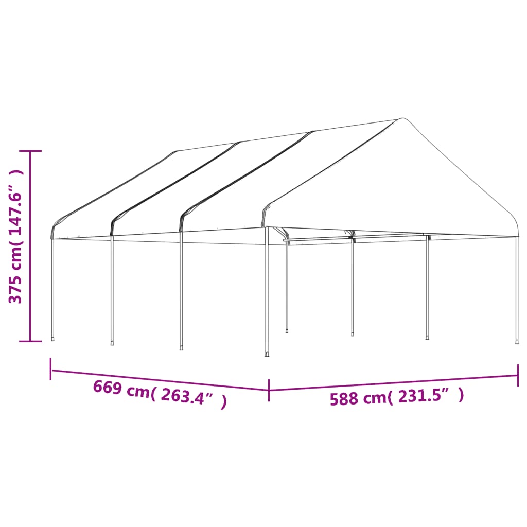 Gazebo con Tetto Bianco 6,69x5,88x3,75 m in Polietilene