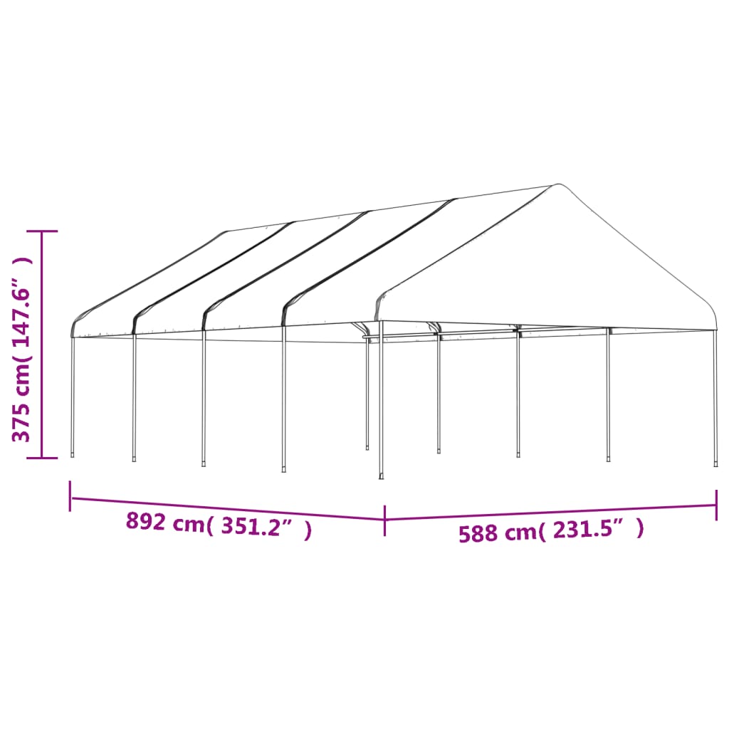 Gazebo con Tetto Bianco 8,92x5,88x3,75 m in Polietilene