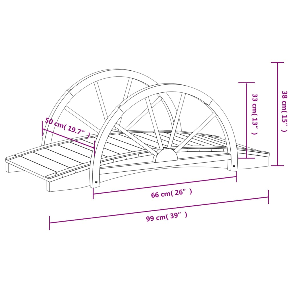 Ponte Giardino con Mezza Ruota 99x50x38 cm Legno Massello Abete