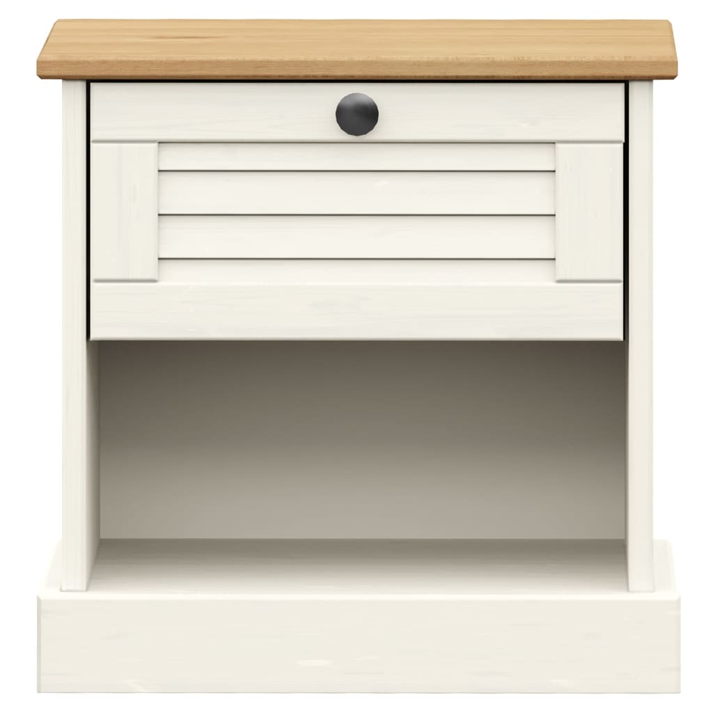 Comodino VIGO Bianco 42x35x42 cm in Legno Massello di Pino