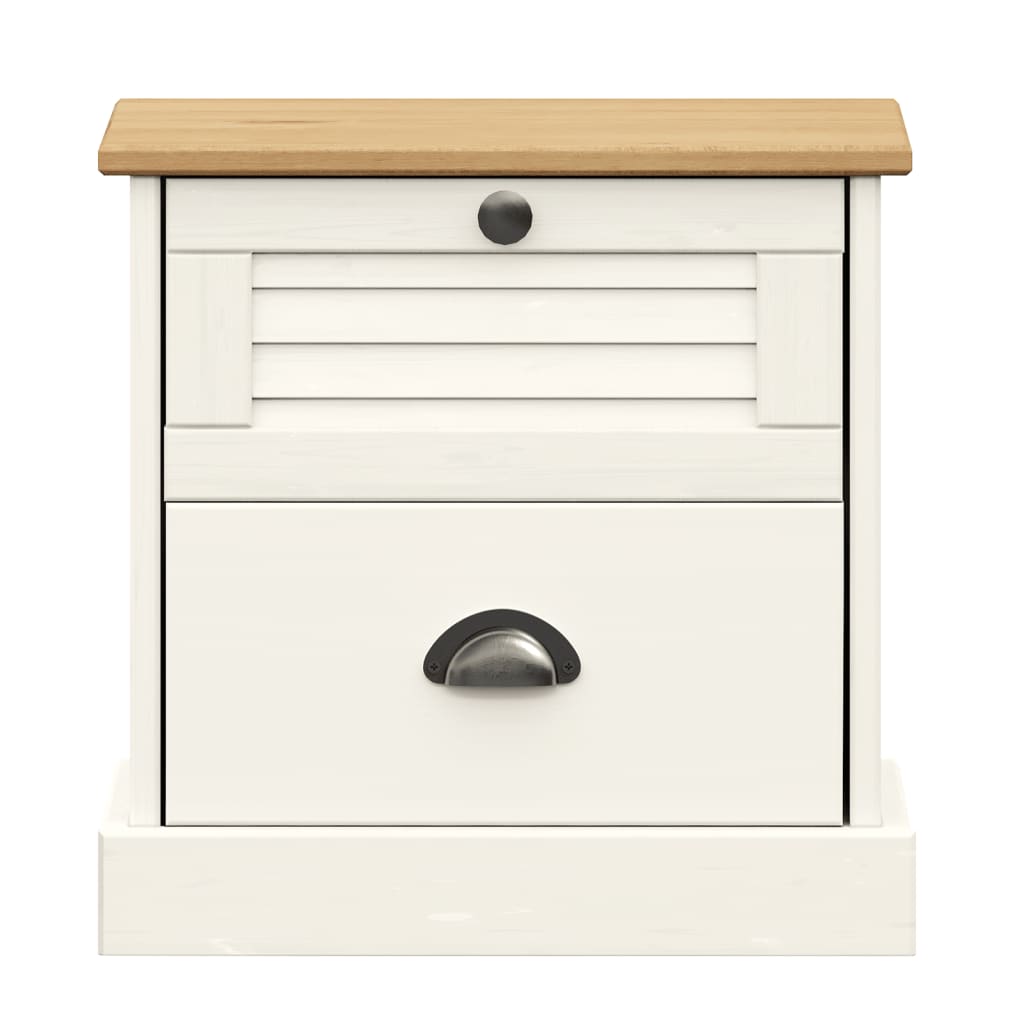 Comodino VIGO Bianco 42x35x42 cm in Legno Massello di Pino