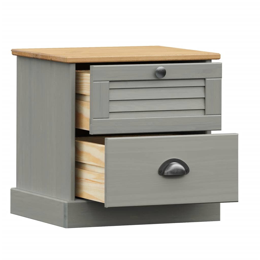 Comodino VIGO Grigio 42x35x42 cm in Legno Massello di Pino