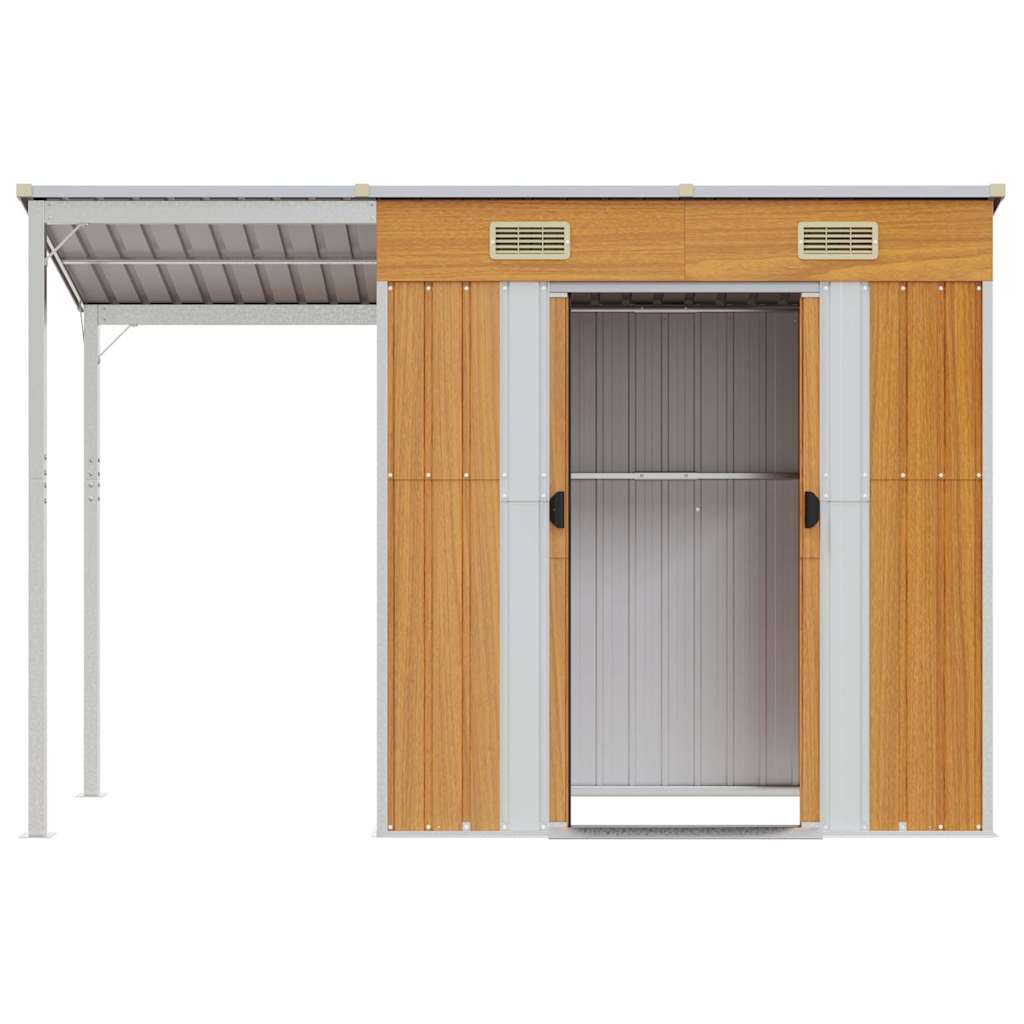 Capannone Tetto Esteso Marrone Chiaro 277x110,5x181cm Acciaio