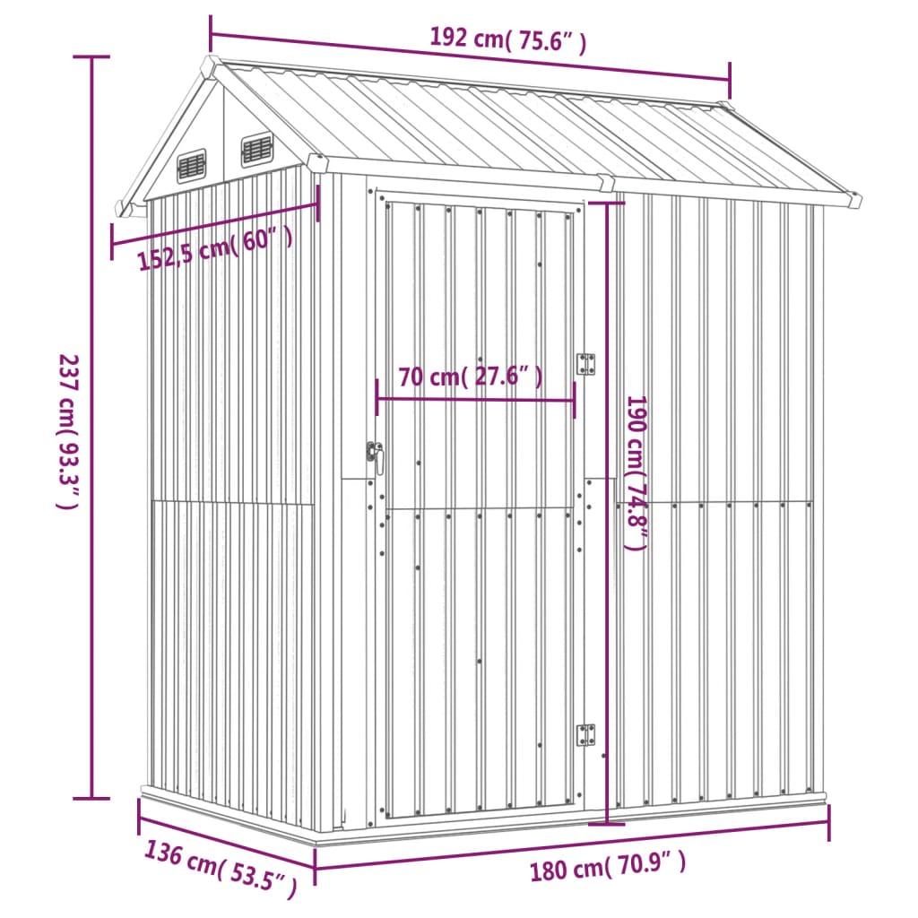 Capanno Giardino Grigio Chiaro 192x152,5x237cm Acciaio Zincato