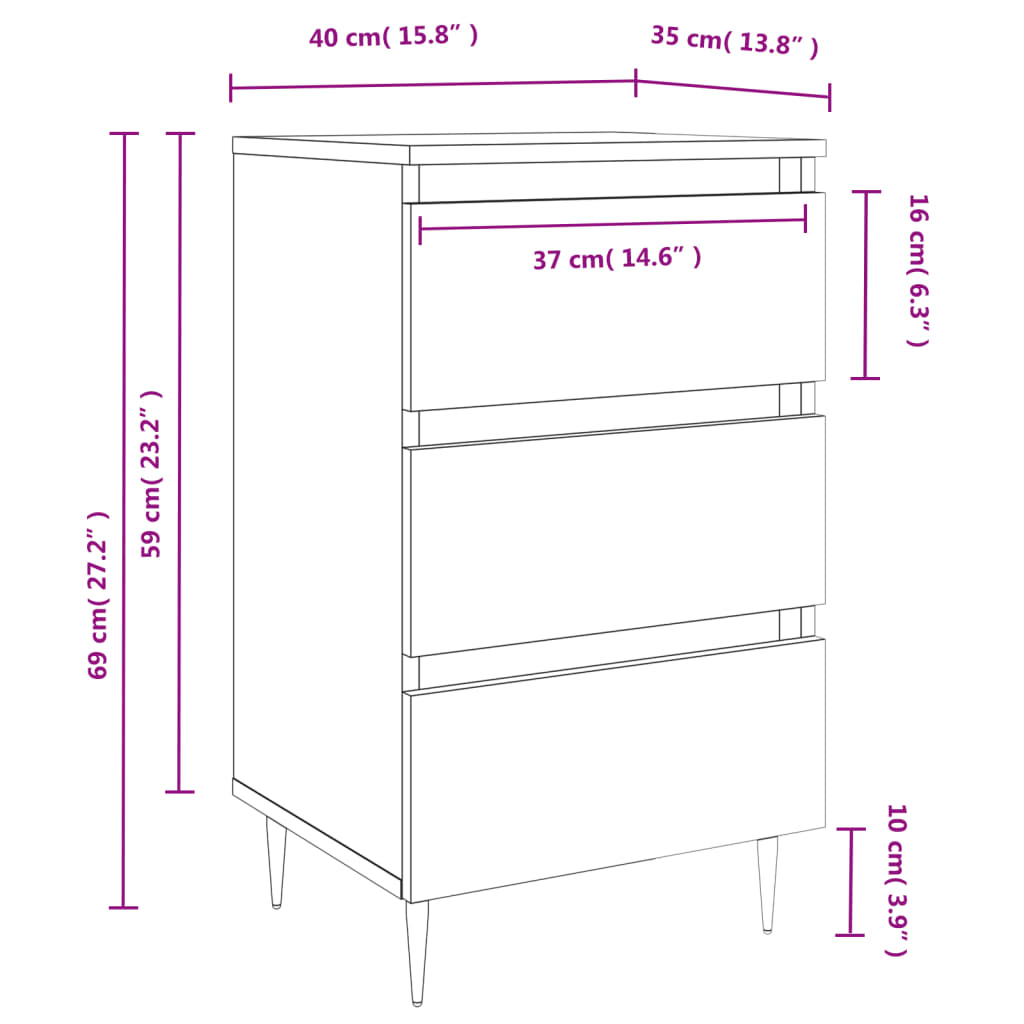 Comodini 2pz Grigio Sonoma 40x35x69 cm in Legno Multistrato