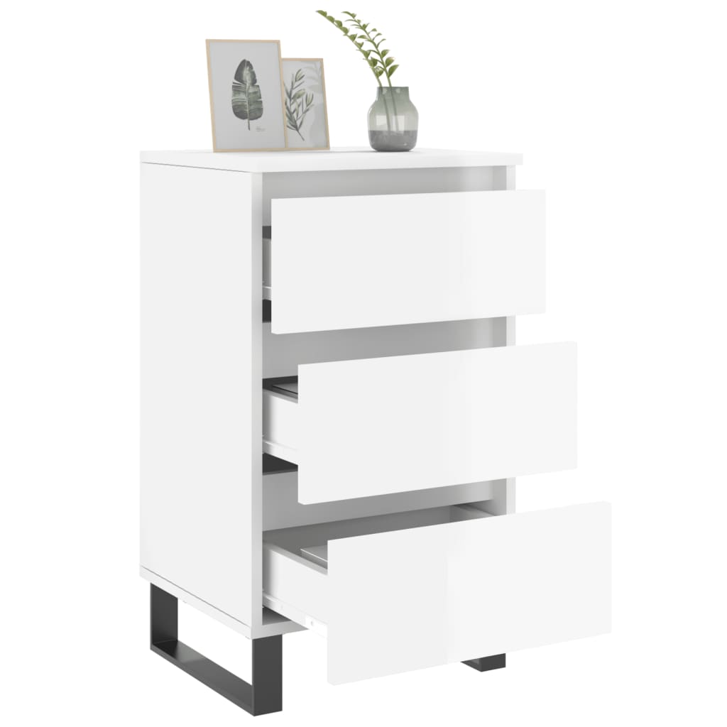 Comodini 2 pz Bianco Lucido 40x35x69 cm in Legno Multistrato